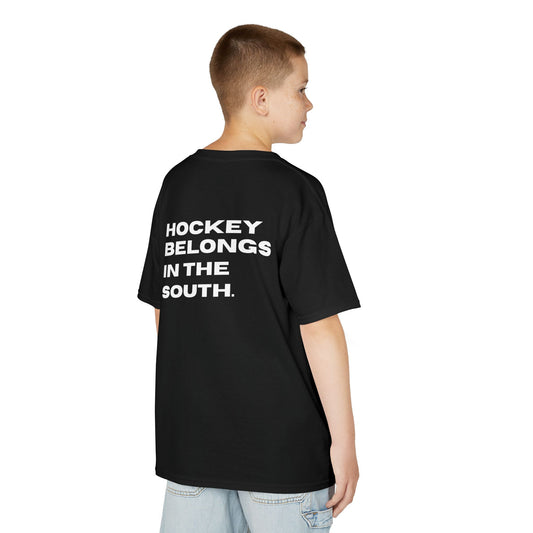 Youth Hockey Belongs In The South Tee — Southern Puck Kids T‑Shirt