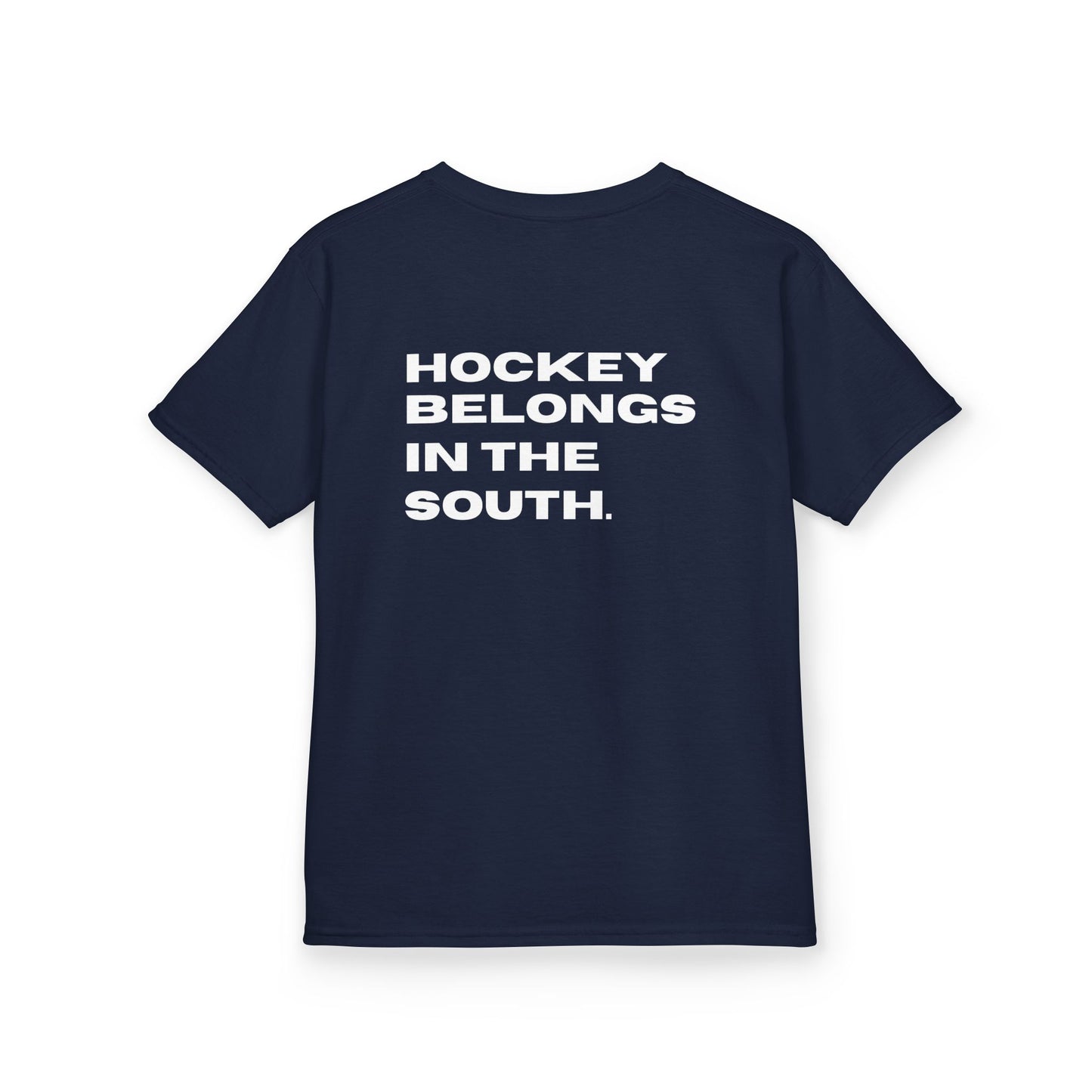 Youth Hockey Belongs In The South Tee — Southern Puck Kids T‑Shirt