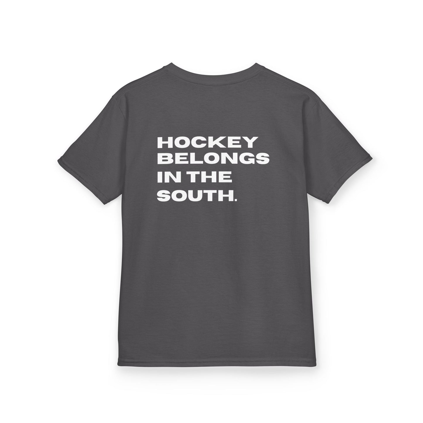 Youth Hockey Belongs In The South Tee — Southern Puck Kids T‑Shirt