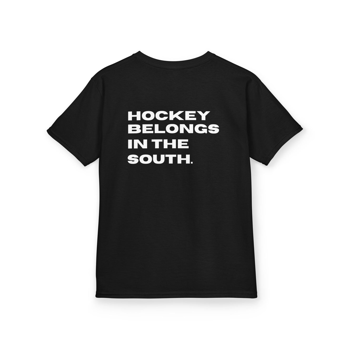 Youth Hockey Belongs In The South Tee — Southern Puck Kids T‑Shirt