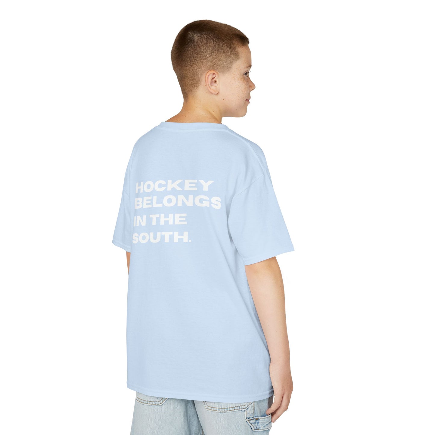 Youth Hockey Belongs In The South Tee — Southern Puck Kids T‑Shirt