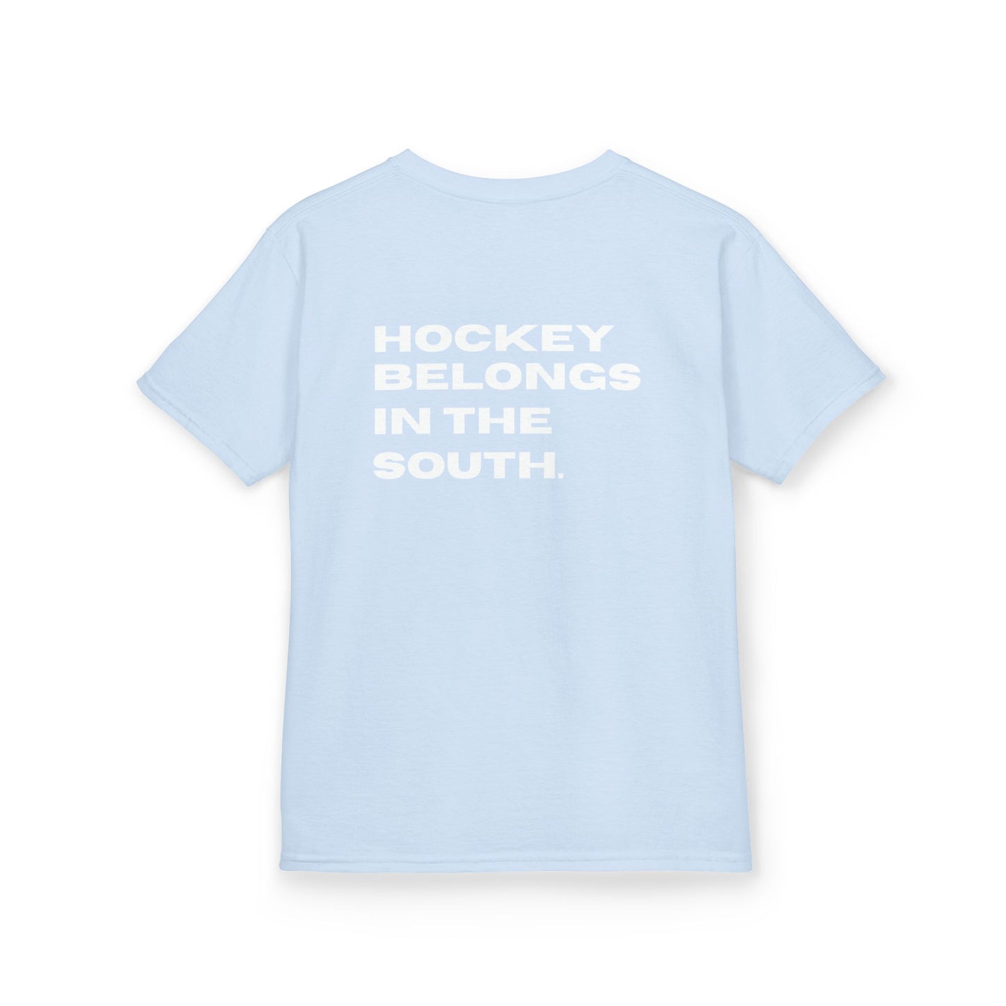 Youth Hockey Belongs In The South Tee — Southern Puck Kids T‑Shirt