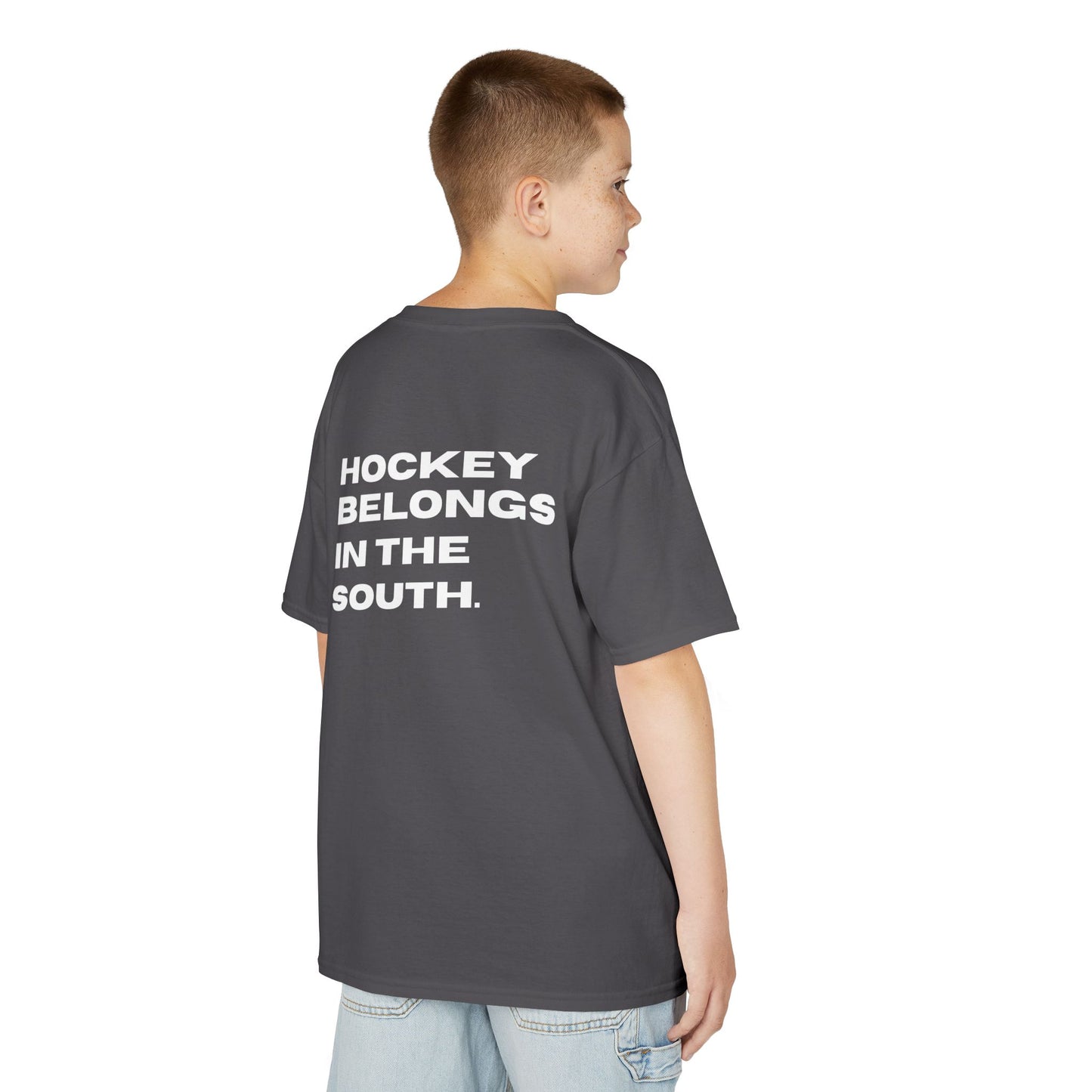 Youth Hockey Belongs In The South Tee — Southern Puck Kids T‑Shirt