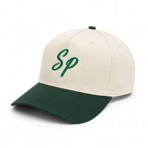 Southern Puck SP Golf Script Cap — Natural & Pine Green